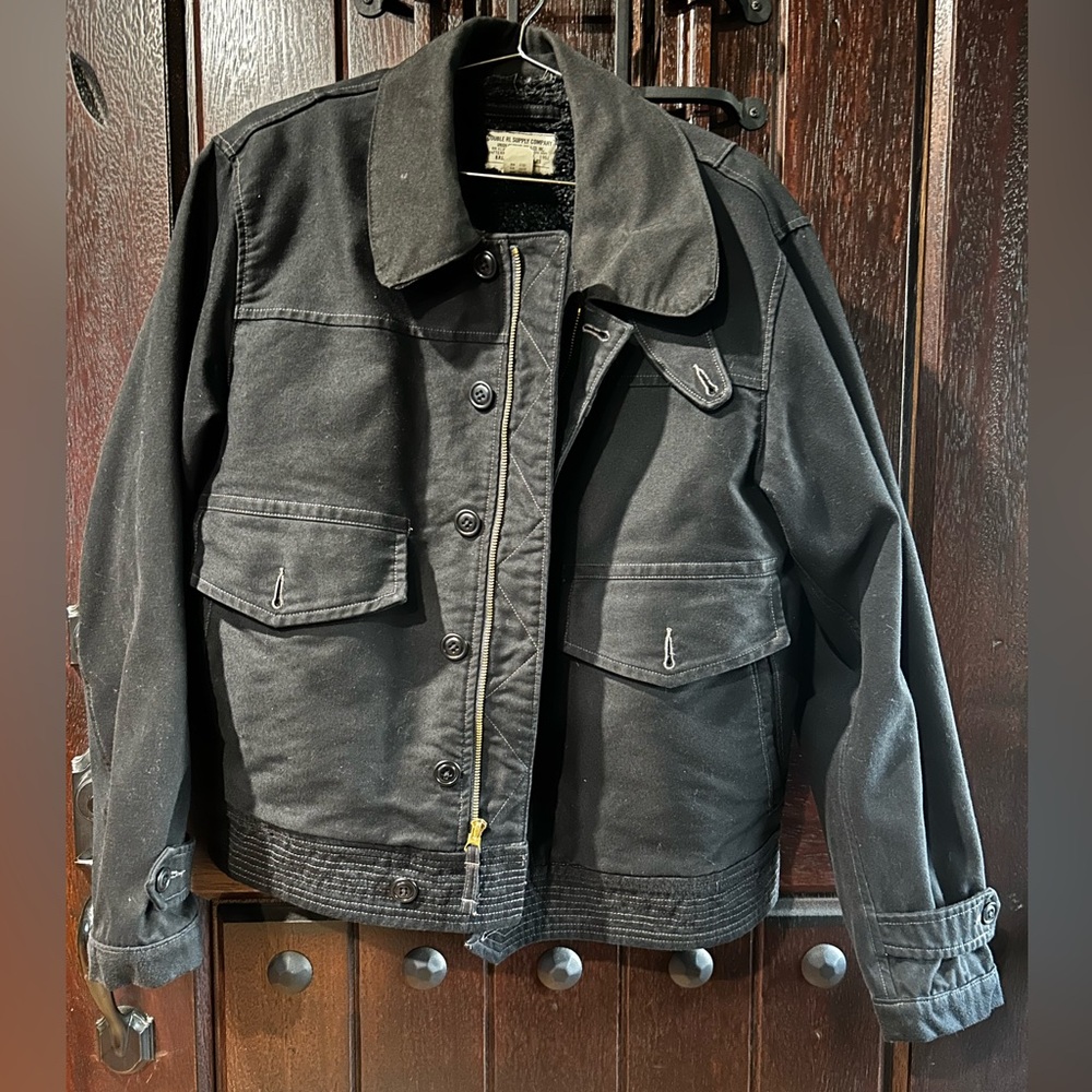DOUBLE RL canvas faux fur lined Navy deck jacket size Medium